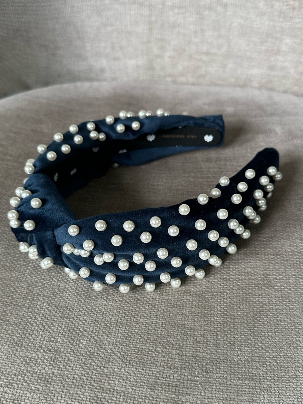Like New Lele Sadoughi Velvet Faux Pearl Knotted Headband in blue